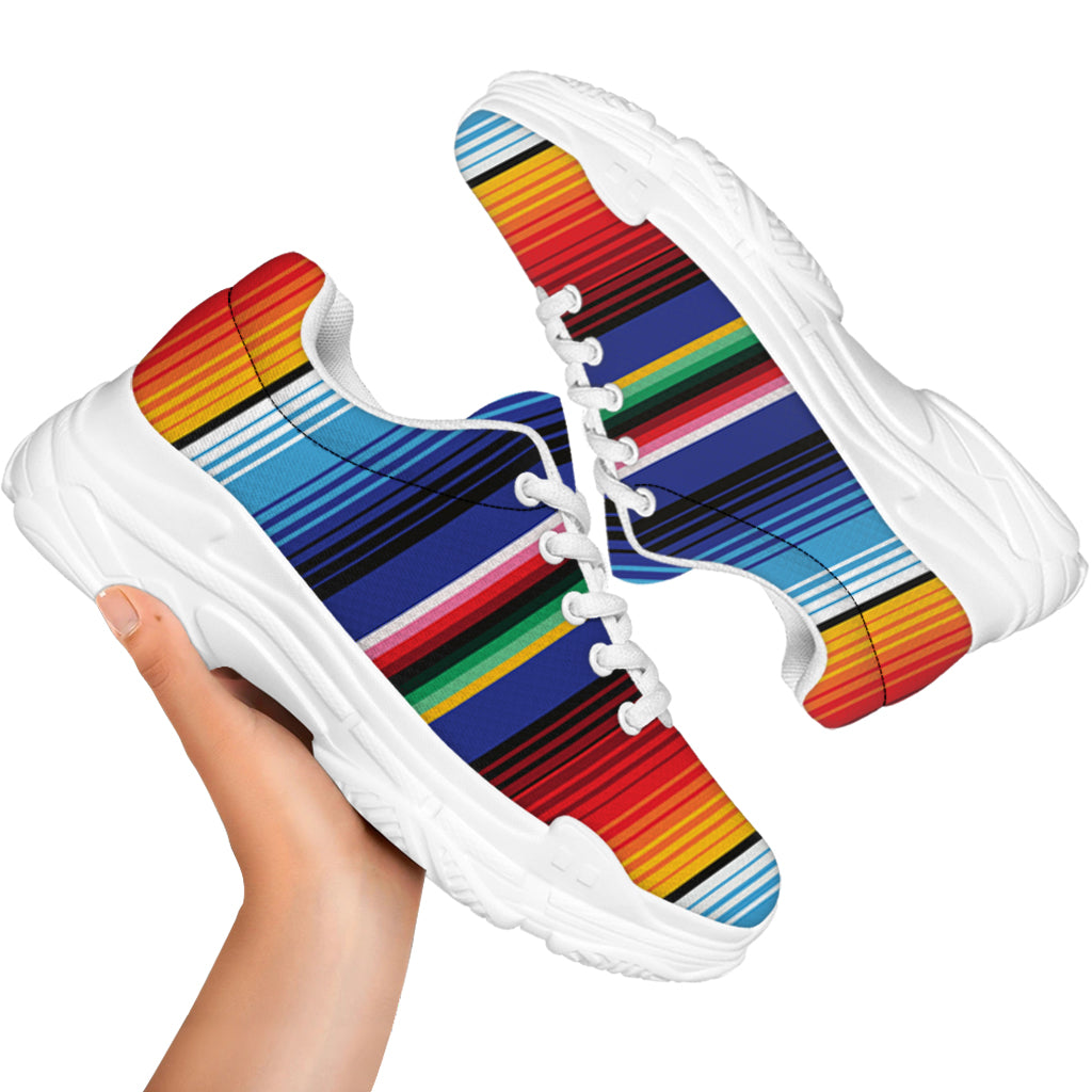 Tribal Mexican Serape Pattern Print White Chunky Shoes