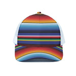 Tribal Mexican Serape Pattern Print White Mesh Trucker Cap