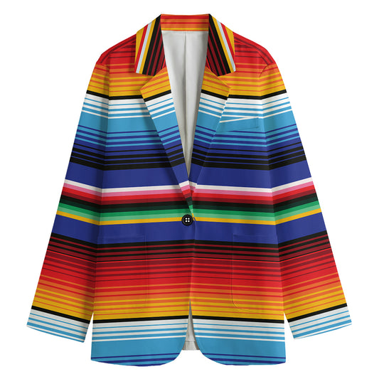 Tribal Mexican Serape Pattern Print Women's Cotton Blazer
