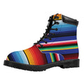 Tribal Mexican Serape Pattern Print Padded Collar Lace Up Boots