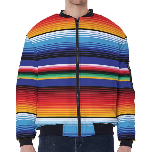 Tribal Mexican Serape Pattern Print Zip Sleeve Bomber Jacket