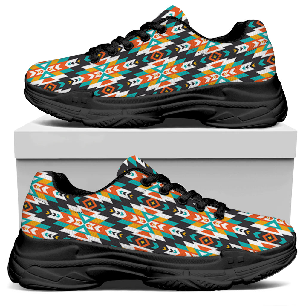 Tribal Native American Pattern Print Black Chunky Shoes