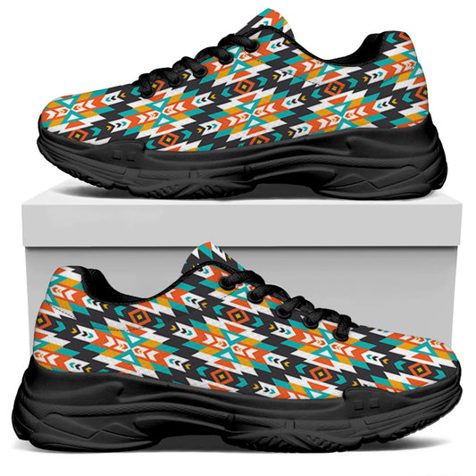 Tribal Native American Pattern Print Black Chunky Shoes