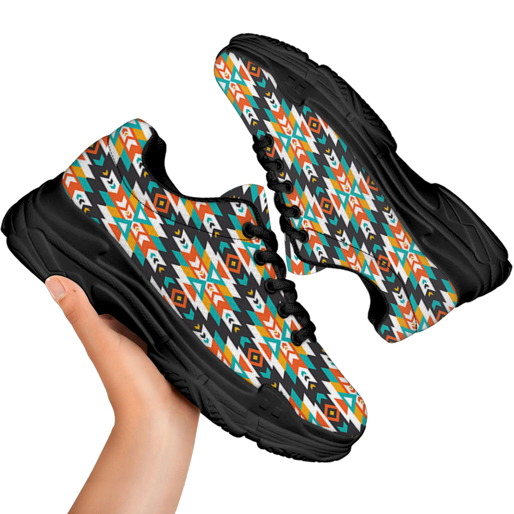 Tribal Native American Pattern Print Black Chunky Shoes
