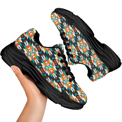 Tribal Native American Pattern Print Black Chunky Shoes