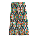 Tribal Native American Pattern Print Cotton Front Slit Maxi Skirt