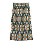Tribal Native American Pattern Print Cotton Front Slit Maxi Skirt
