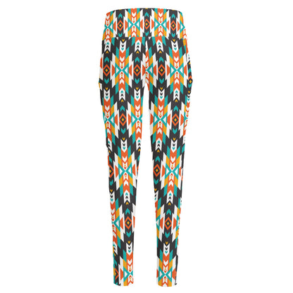 Tribal Native American Pattern Print High-Waisted Pocket Leggings