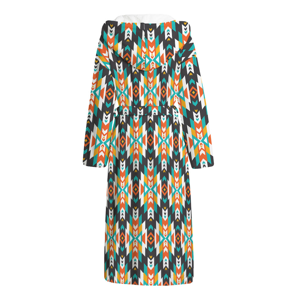 Tribal Native American Pattern Print Hooded Bathrobe