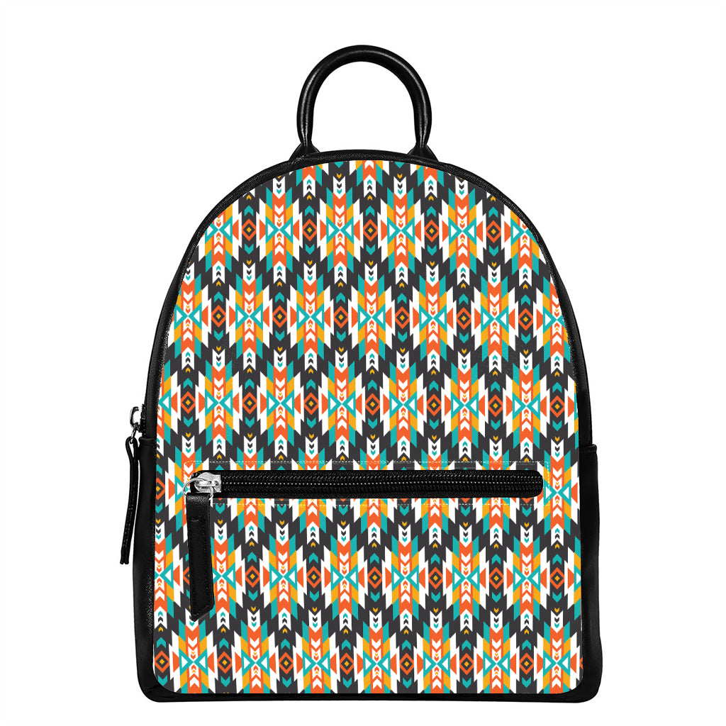 Tribal Native American Pattern Print Leather Backpack