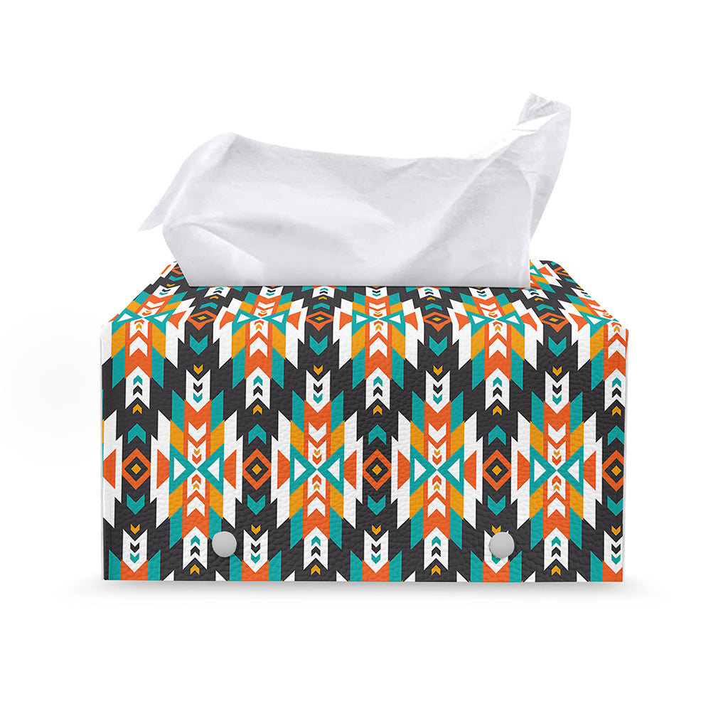 Tribal Native American Pattern Print Leather Tissue Box Cover