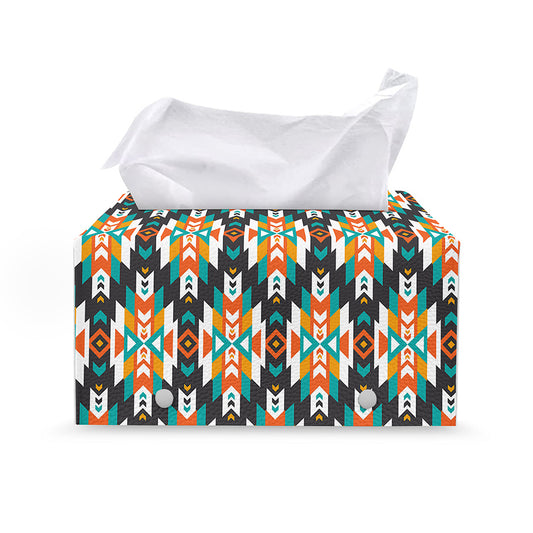 Tribal Native American Pattern Print Leather Tissue Box Cover