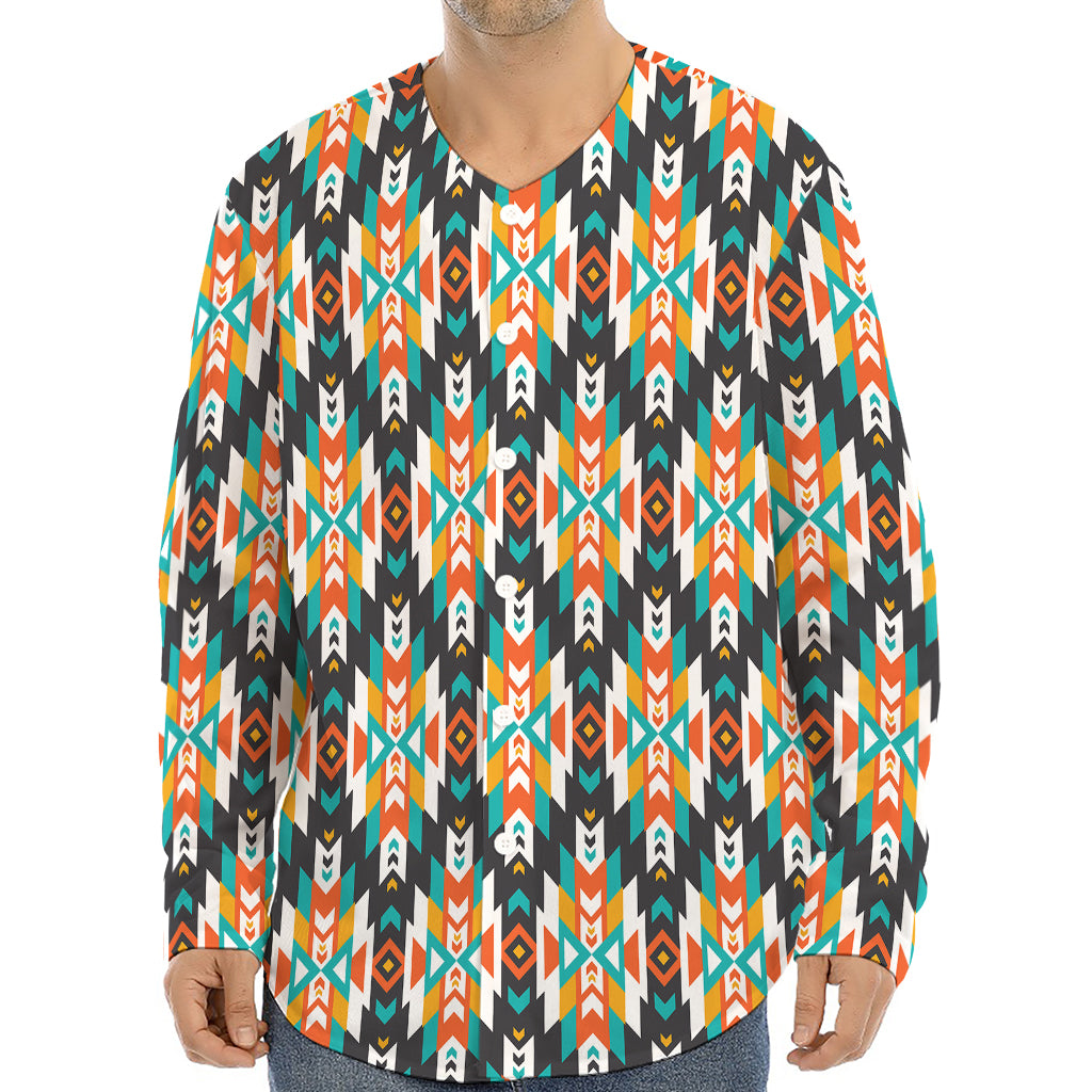 Tribal Native American Pattern Print Long Sleeve Baseball Jersey