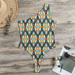 Tribal Native American Pattern Print One Shoulder Bodysuit