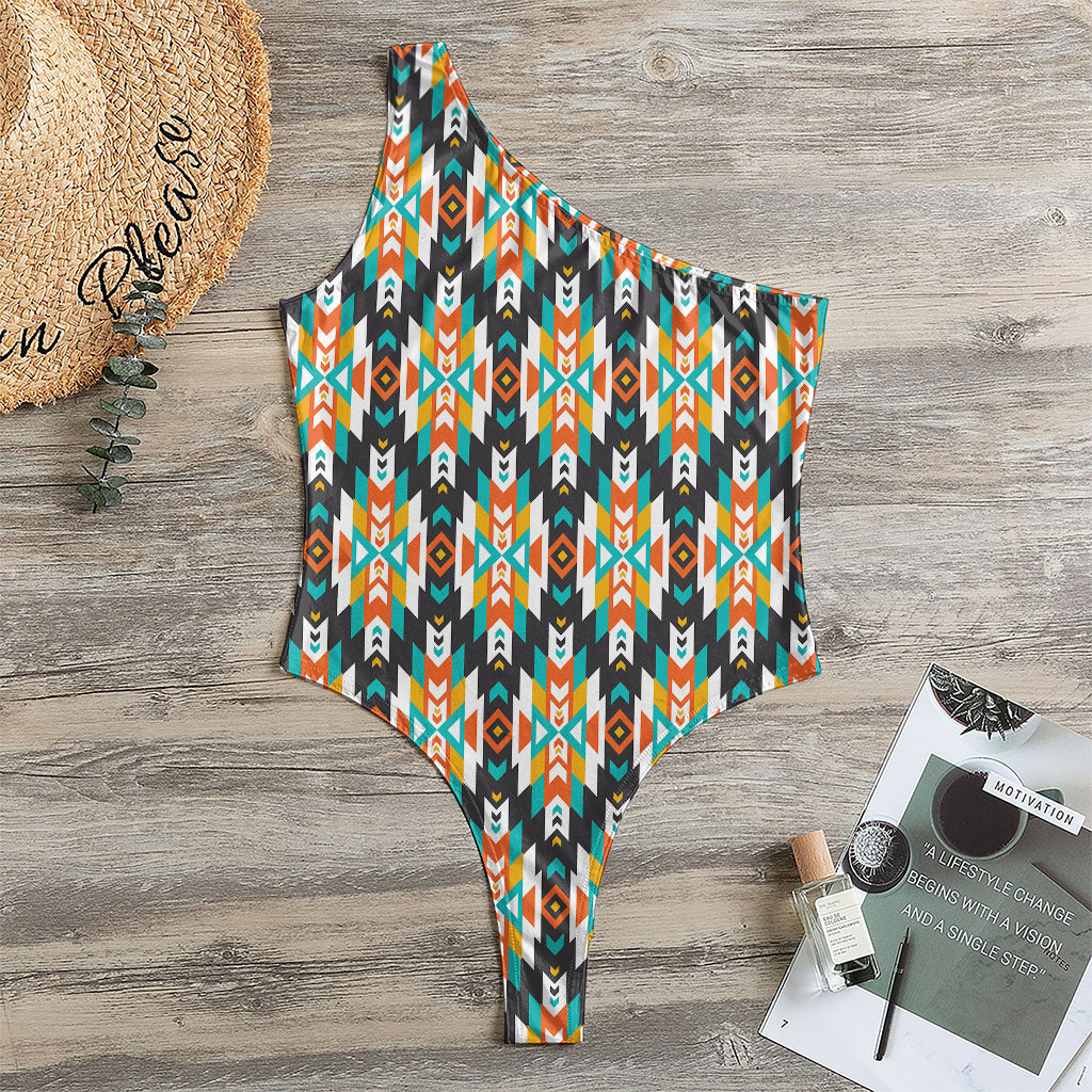 Tribal Native American Pattern Print One Shoulder Bodysuit
