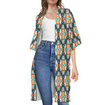 Tribal Native American Pattern Print Open Front Beach Cover Up