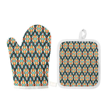 Tribal Native American Pattern Print Oven Mitt And Pot Holder Set