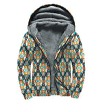Tribal Native American Pattern Print Sherpa Lined Zip Up Hoodie