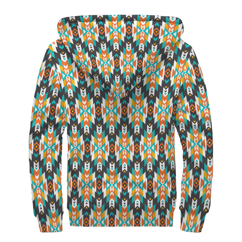 Tribal Native American Pattern Print Sherpa Lined Zip Up Hoodie