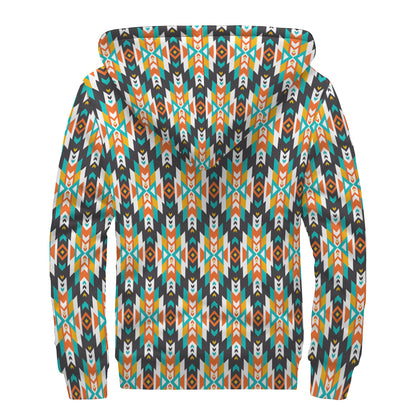 Tribal Native American Pattern Print Sherpa Lined Zip Up Hoodie
