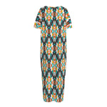 Tribal Native American Pattern Print Short Sleeve Long Nightdress