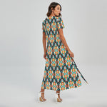 Tribal Native American Pattern Print Short Sleeve Maxi Dress