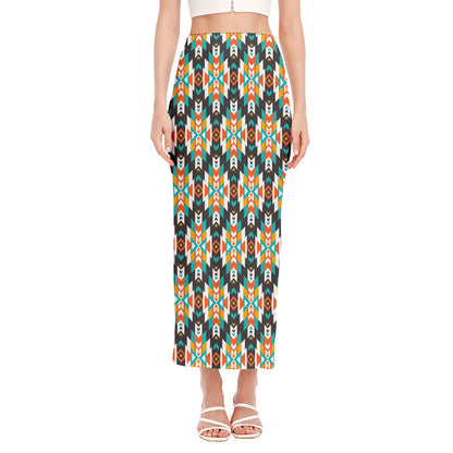 Tribal Native American Pattern Print Side Slit Maxi Skirt