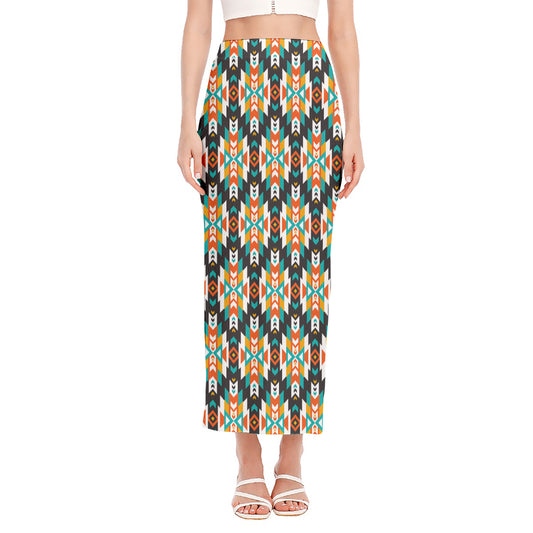 Tribal Native American Pattern Print Side Slit Maxi Skirt
