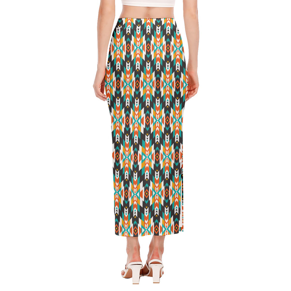 Tribal Native American Pattern Print Side Slit Maxi Skirt