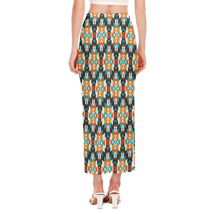 Tribal Native American Pattern Print Side Slit Maxi Skirt