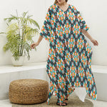 Tribal Native American Pattern Print Silk V-Neck Kaftan Dress