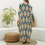 Tribal Native American Pattern Print Silk V-Neck Kaftan Dress