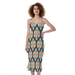 Tribal Native American Pattern Print Slim Fit Midi Cami Dress