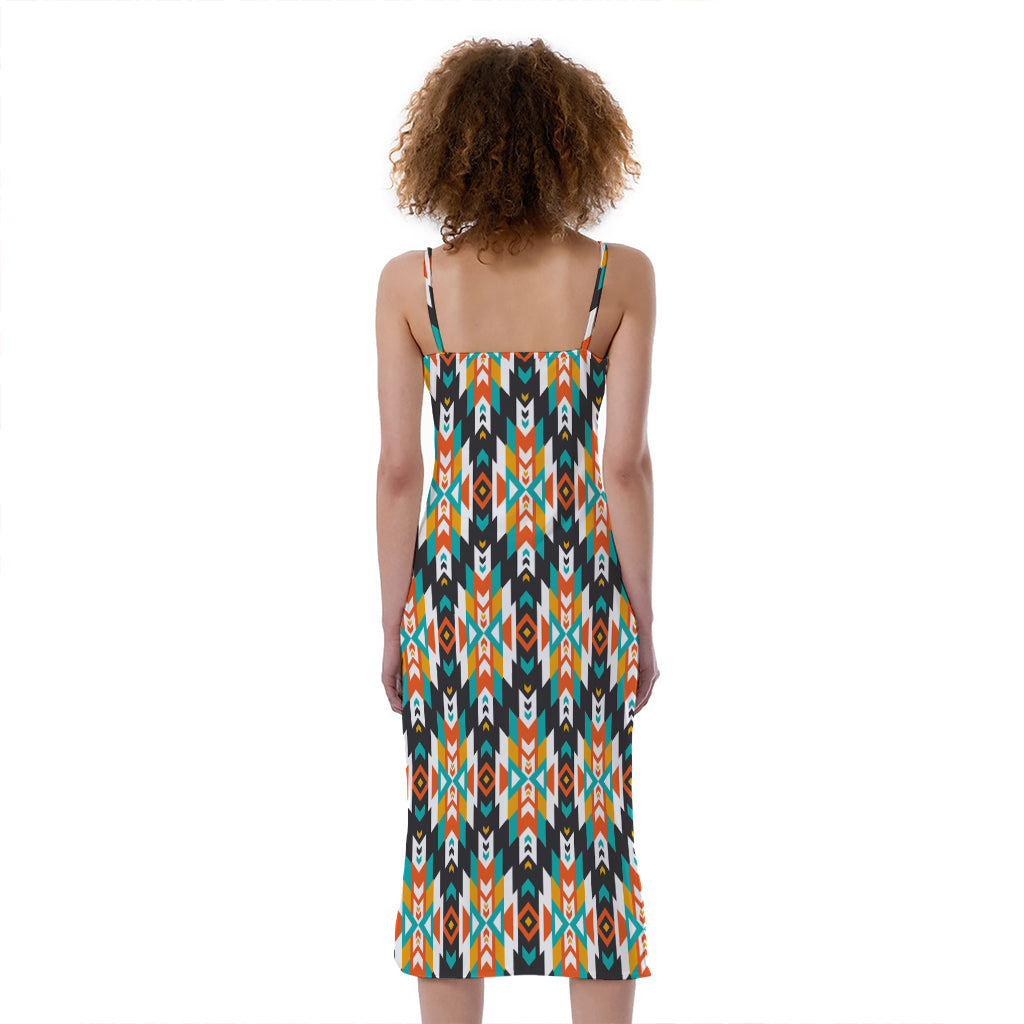 knee length dresses for ladies Tribal Native American Pattern Print Slim Fit Midi Cami Dress