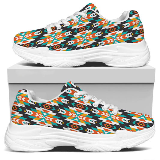 Tribal Native American Pattern Print White Chunky Shoes