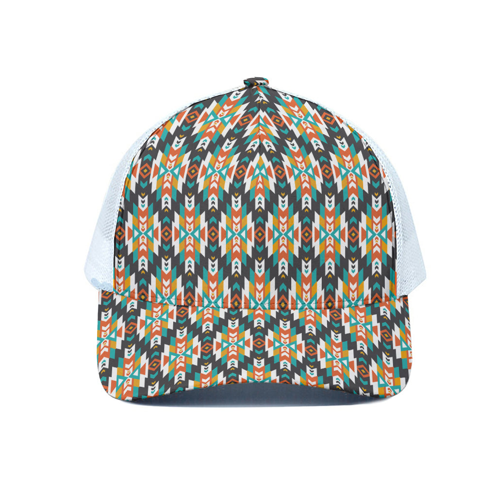 Tribal Native American Pattern Print White Mesh Trucker Cap