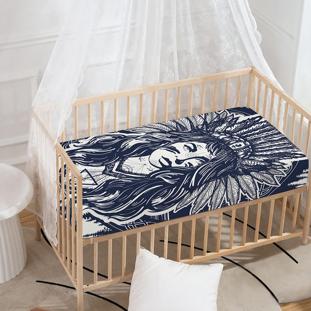 Tribal Native Indian Girl Print Baby Crib Sheet