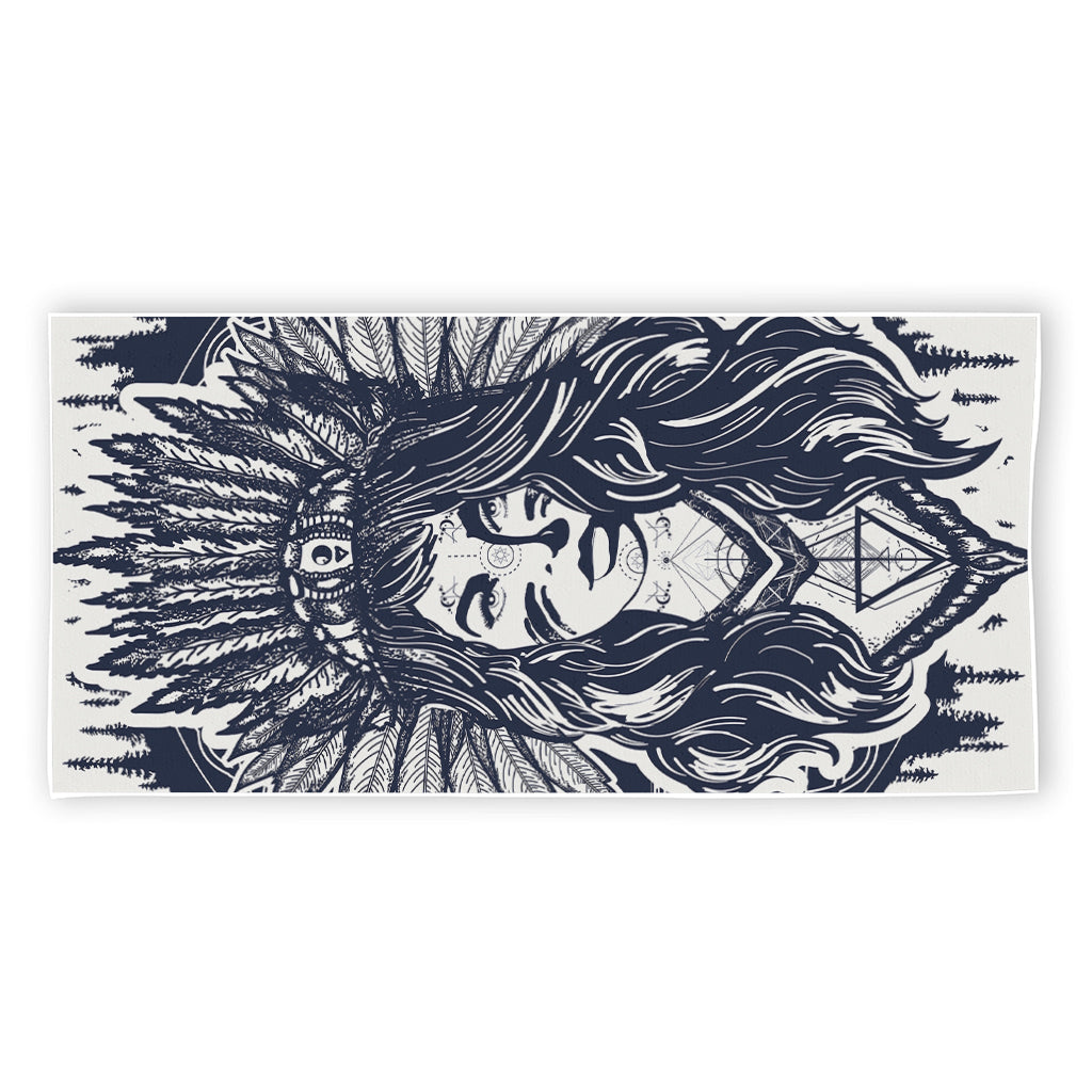 Tribal Native Indian Girl Print Beach Towel