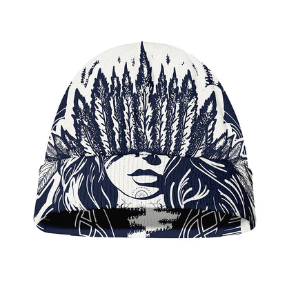 Tribal Native Indian Girl Print Beanie