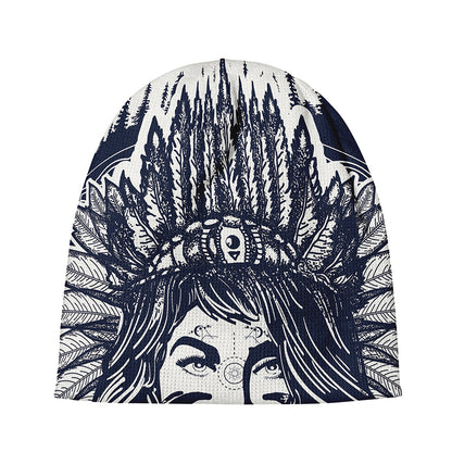 Tribal Native Indian Girl Print Beanie