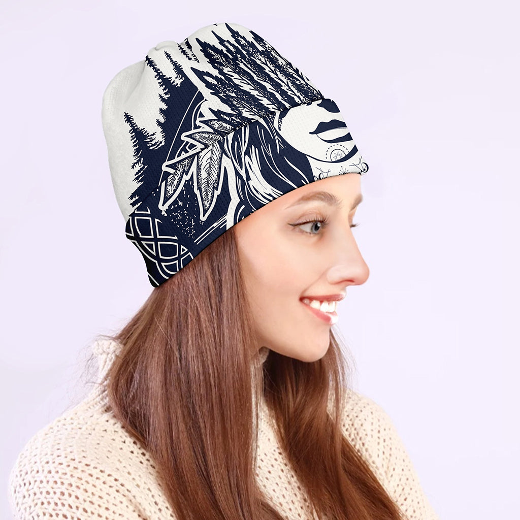 Tribal Native Indian Girl Print Beanie