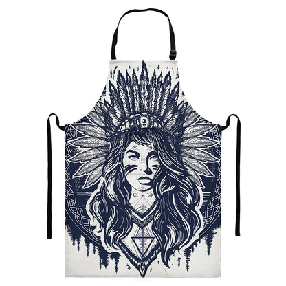 Tribal Native Indian Girl Print Bib Apron With Pocket