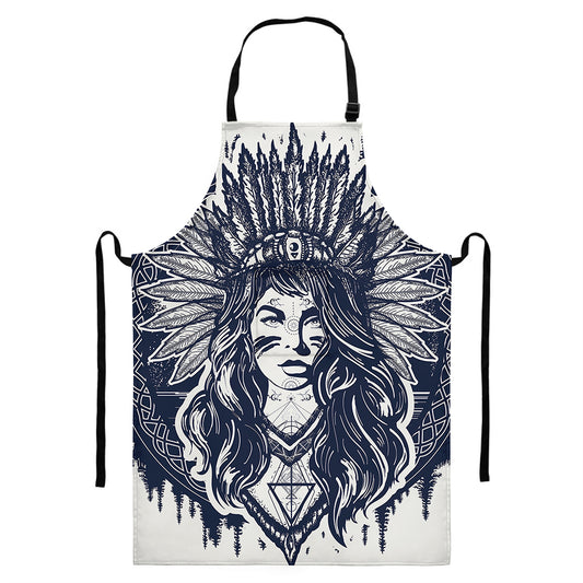 Tribal Native Indian Girl Print Bib Apron With Pocket