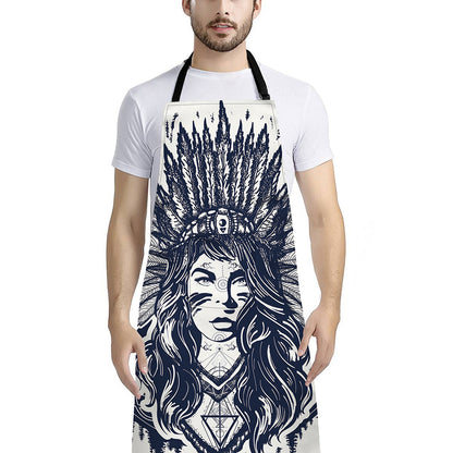 Tribal Native Indian Girl Print Bib Apron With Pocket