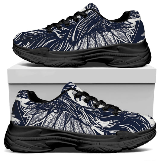 Tribal Native Indian Girl Print Black Chunky Shoes