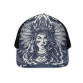 Tribal Native Indian Girl Print Black Mesh Trucker Hat