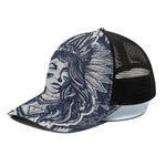 Tribal Native Indian Girl Print Black Mesh Trucker Cap