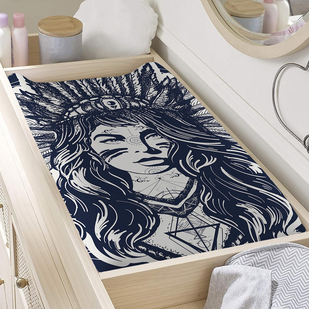 Tribal Native Indian Girl Print Changing Pad Cover