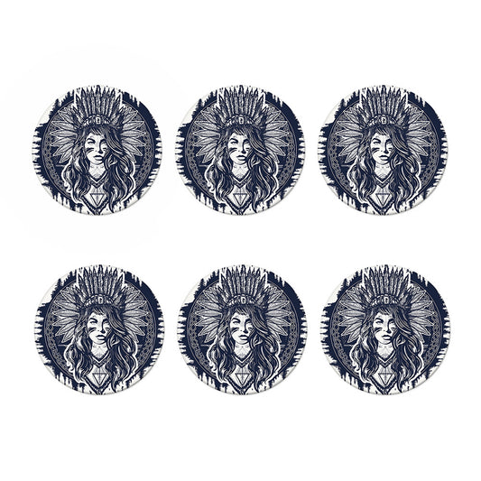 Tribal Native Indian Girl Print Coaster Set