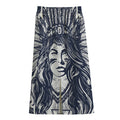 Tribal Native Indian Girl Print Cotton Front Slit Maxi Skirt